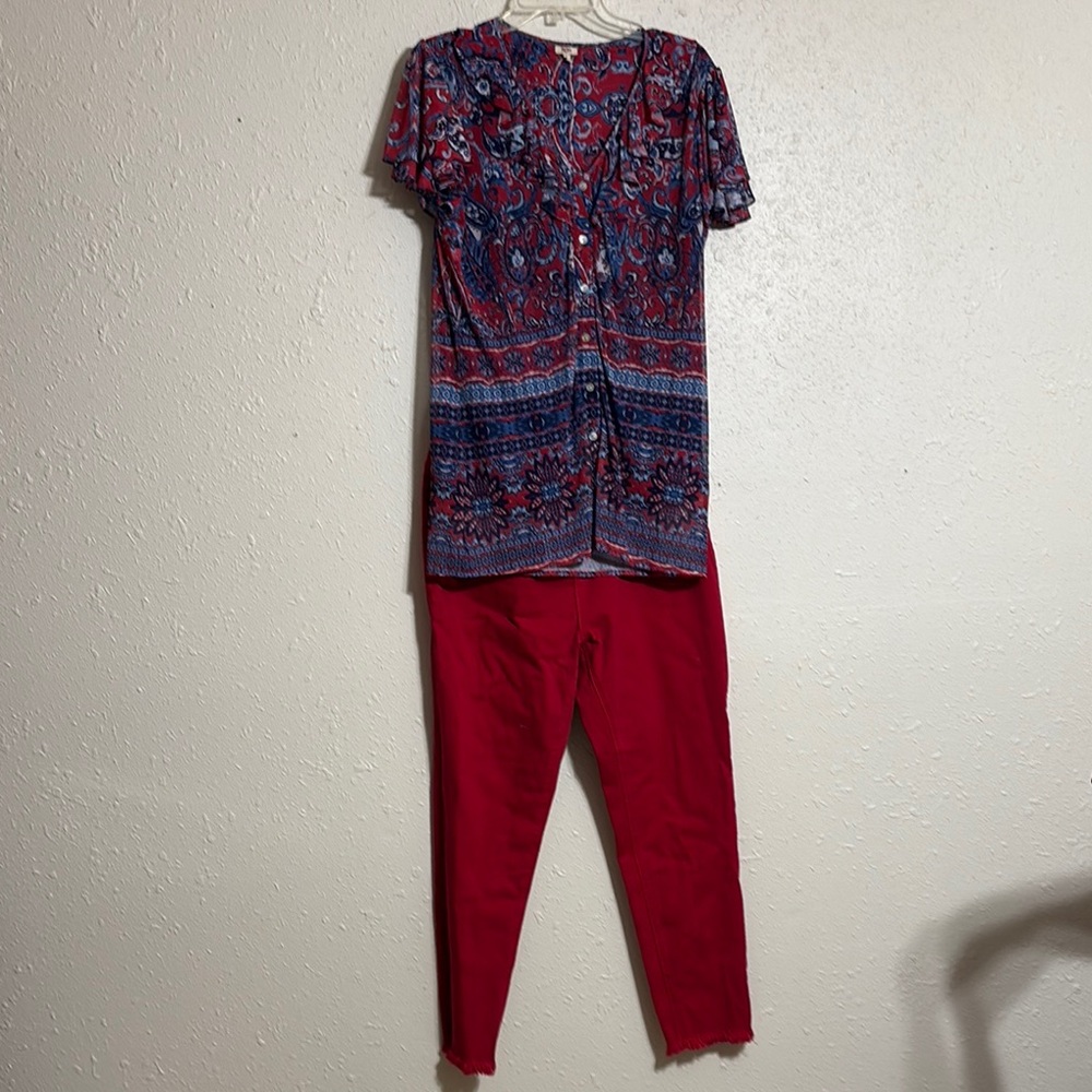 Reba Red Ankle Cropped Pants Straight-Leg Design